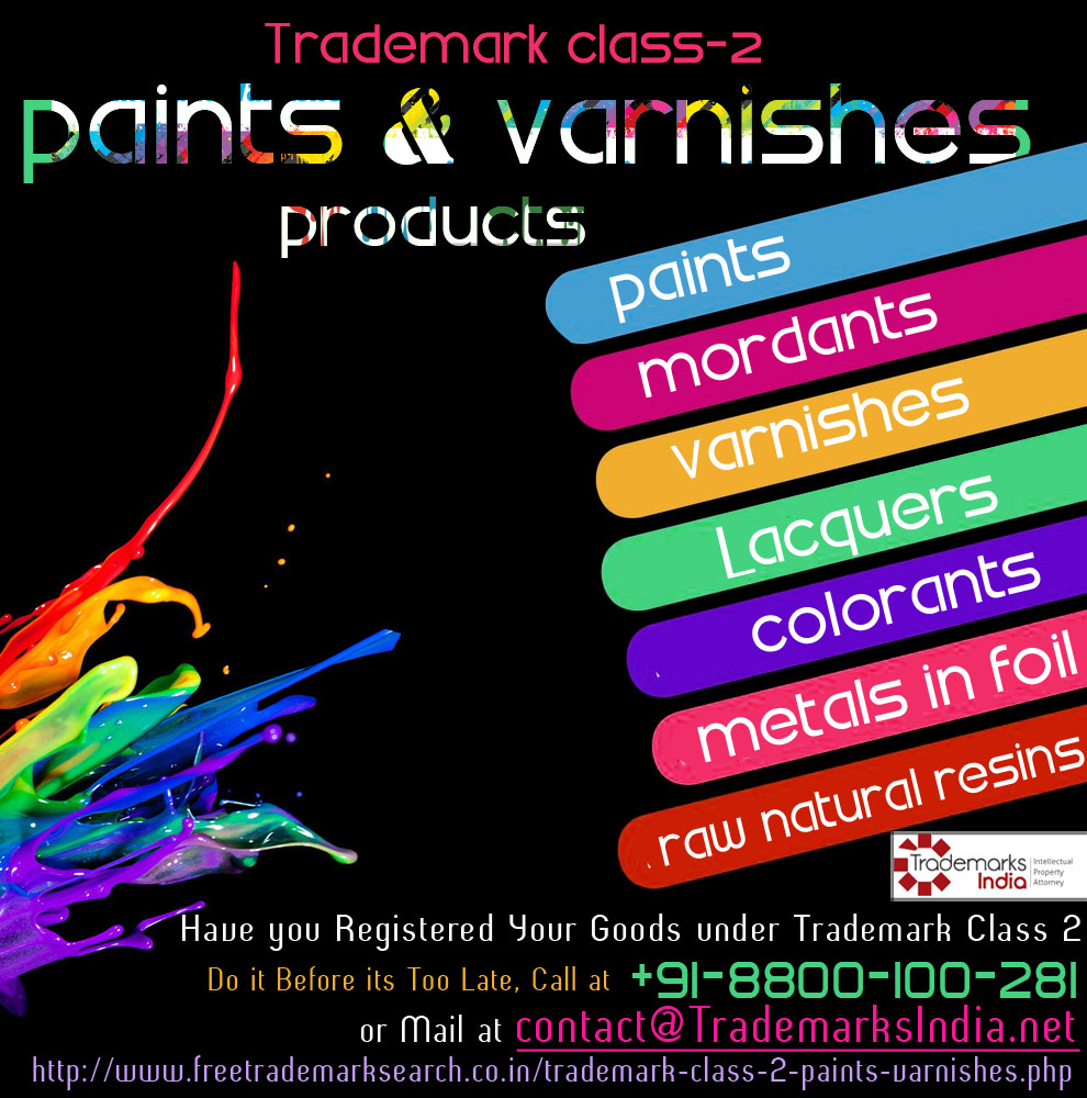 Trademark Class 2 - Paints and Varnishes Products