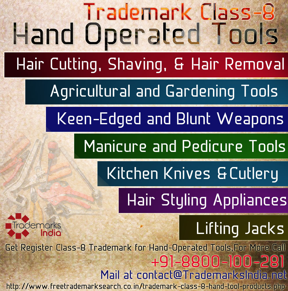 Trademark Class 8 - Hand Operated Tools